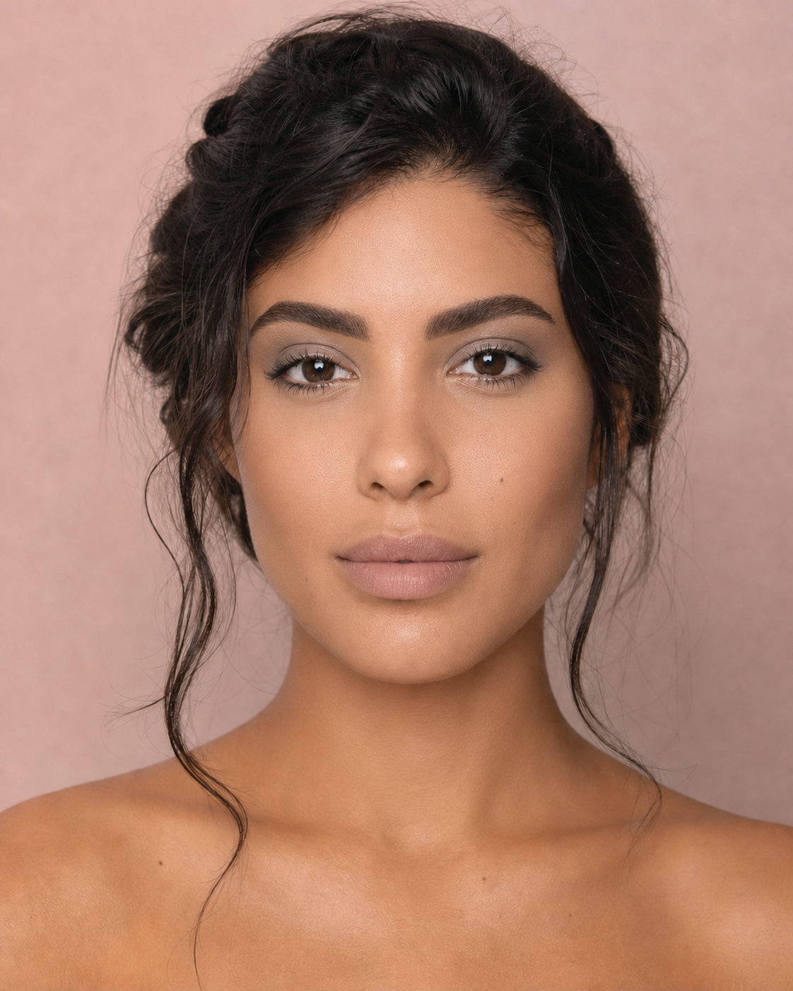 A mesma modelo brasileira com uma maquiagem genérica, opaca e pouco valorizadora, sem marca d'água